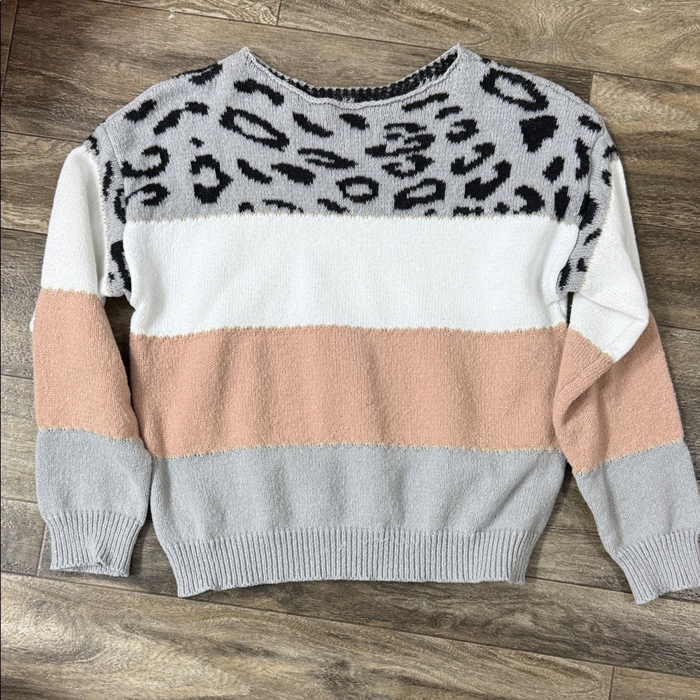 Leopard Print Color Block Sweater